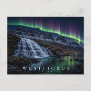 Westfjords Waterfall & Fjord Iceland Aurora Postcard