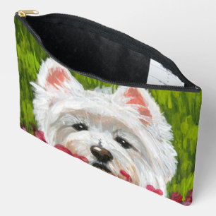 Westie and Pink Flowers Accessory Pouch