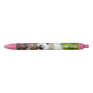 Westie and Pink Flowers Black Ink Pen