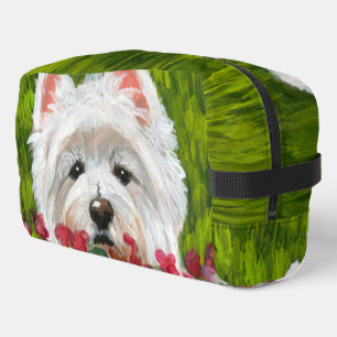 Westie and Pink Flowers Dopp Kit
