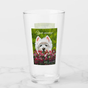 Westie and Pink Flowers Glass