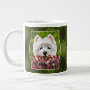 Westie and Pink Flowers Large Coffee Mug