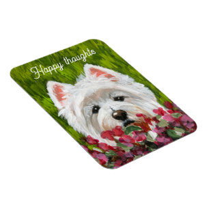 Westie and Pink Flowers Magnet