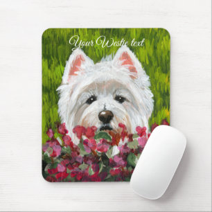 Westie and Pink Flowers Mouse Pad