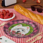 Westie and Pink Flowers Paper Plate<br><div class="desc">West Highland White Terrier and pink flowers. Westie dog peeking over a flowering bush. Sophie. Copyright © 2025 Angi Laframboise. All rights reserved. Fine art dog breed gifts for dog lovers.</div>