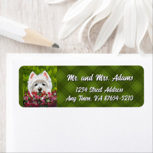 Westie and Pink Flowers Return Address Label