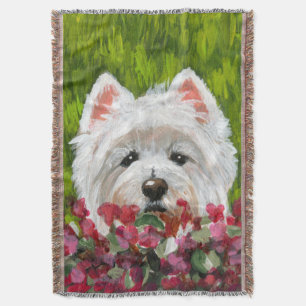 Westie and Pink Flowers Throw Blanket