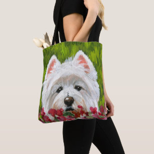 Westie and Pink Flowers Tote Bag