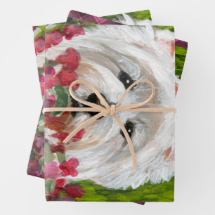 Westie and Pink Flowers Wrapping Paper Sheet