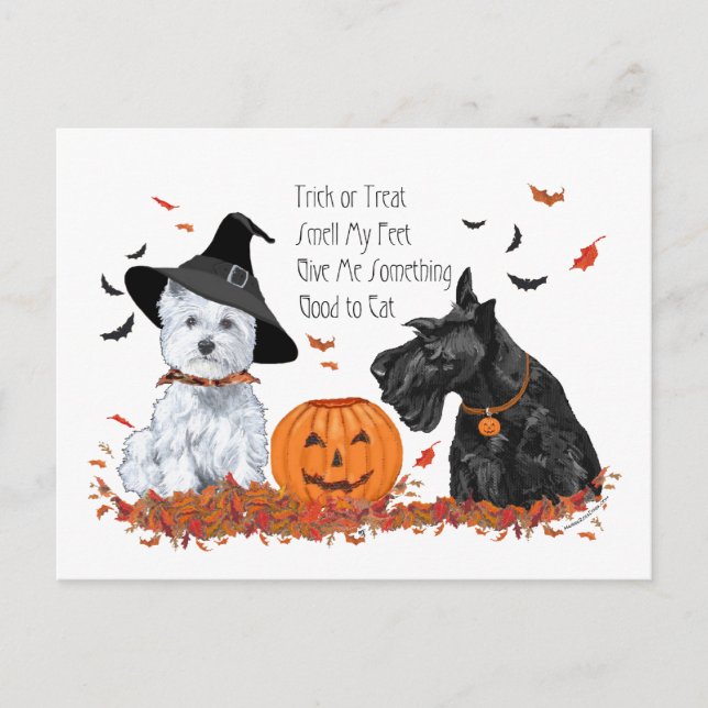 Westie and Scottie Halloween Holiday Postcard (Front)