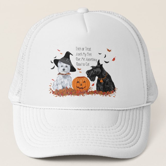 Westie and Scottie Halloween Trucker Hat (Front)