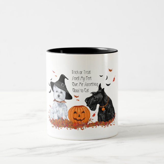 Westie and Scottie Halloween Two-Tone Coffee Mug (Center)