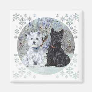 Westie and Scottie in Snowy Landscape Magnet