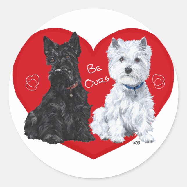 Westie and Scottie Valentine Classic Round Sticker (Front)