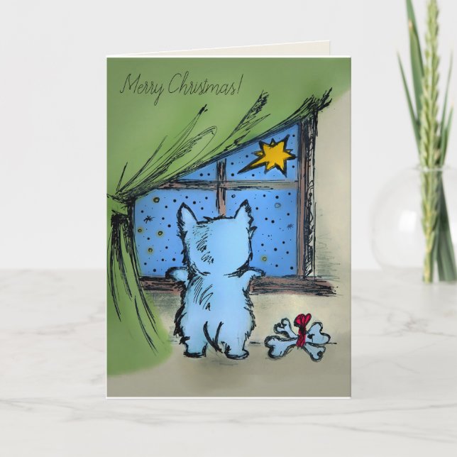 Westie and Starry Night - Merry Christmas Holiday Card (Front)