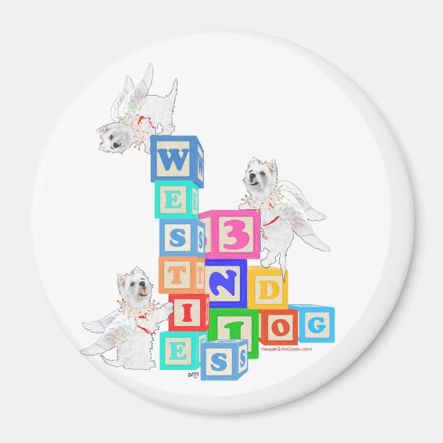 Westie Angel Blocks Magnet (Front)