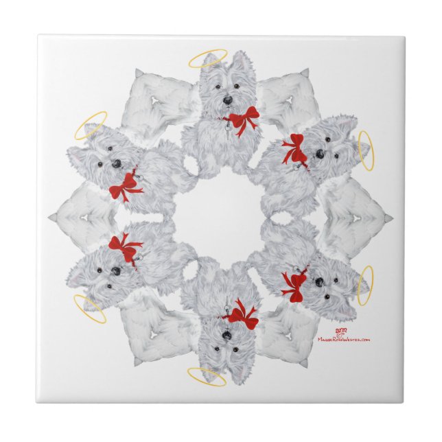 Westie Angel Snowflake Ceramic Tile (Front)