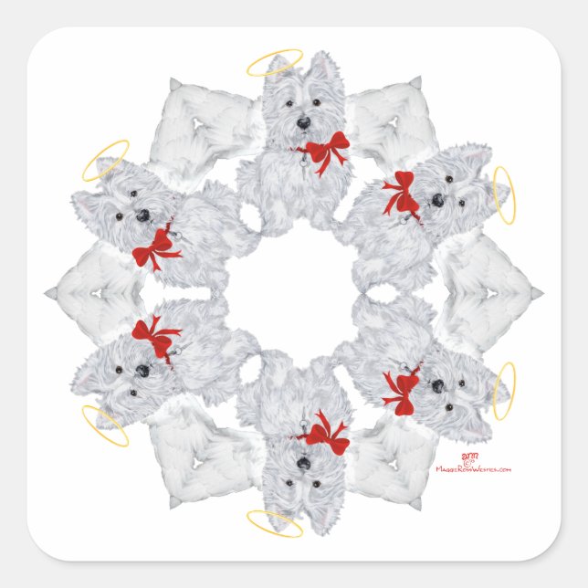 Westie Angel Snowflake Square Sticker (Front)