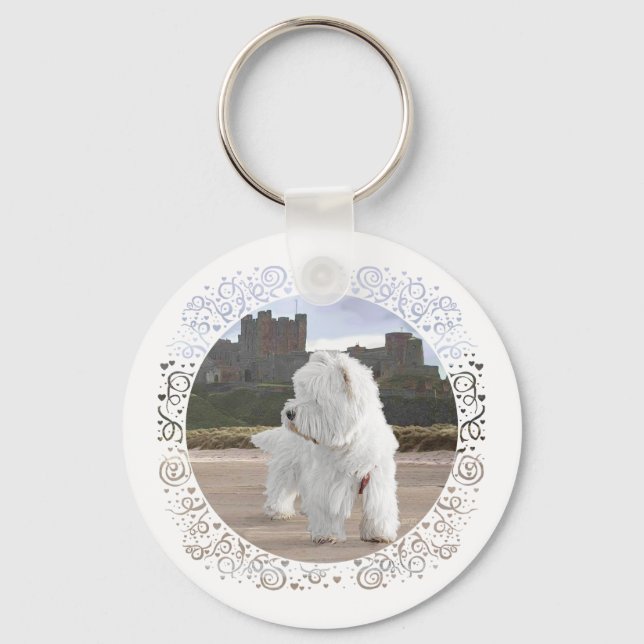 Westie at Bamburgh Castle Key Ring (Front)