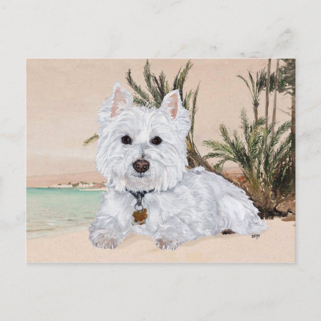 Westie at the Beach Postcard (Front)
