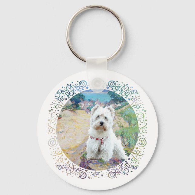 Westie at the Seashore Key Ring (Front)