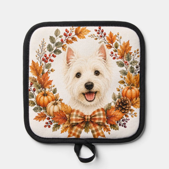 Westie Autumn Wreath Pot Holder (Front)