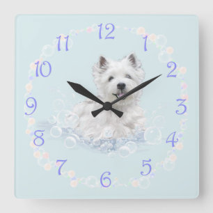 Westie Bath Time Fun Square Wall Clock
