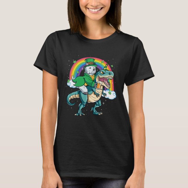 Westie Beer Dino Rex Horn Rainbow Dog T-Shirt (Front)