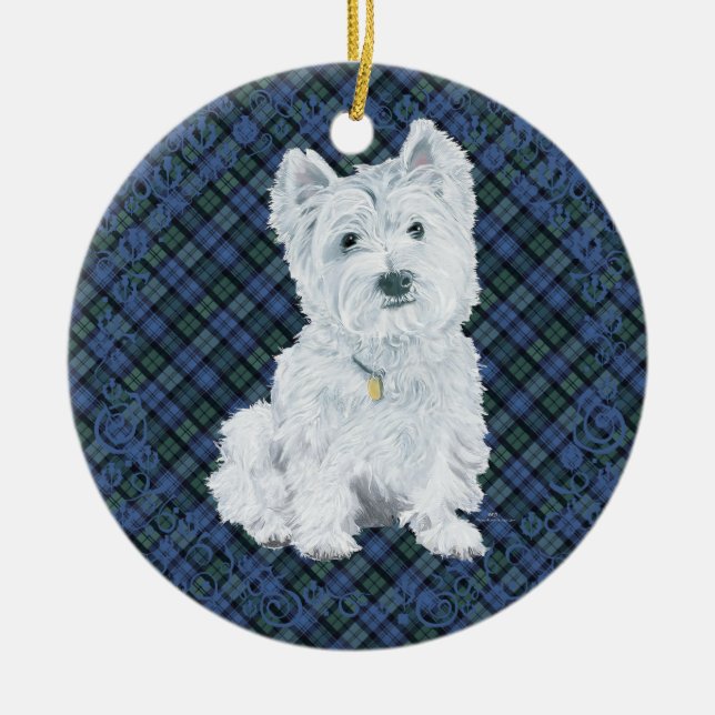 Westie Black Watch Tartan Ceramic Ornament (Front)