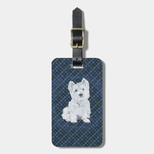 Westie Black Watch Tartan Luggage Tag (Front Vertical)