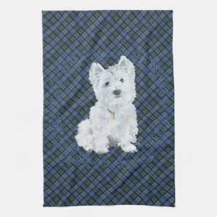 Westie Black Watch Tartan Tea Towel
