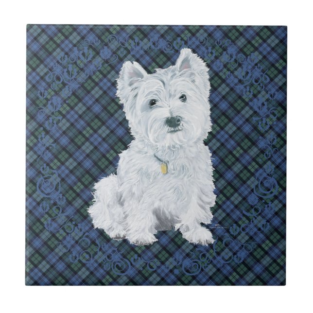 Westie Black Watch Tartan Tile (Front)