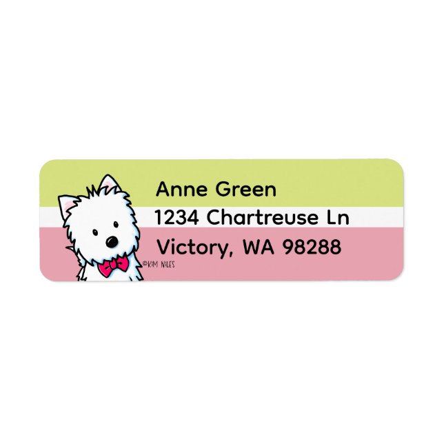 Westie Bowtie Muted Chartreuse and Cranberry  Return Address Label (Front)
