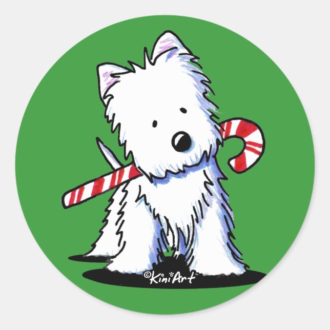 Westie Candy Cane Cutie Stickers (Front)