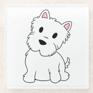 westie cartoon glass coaster