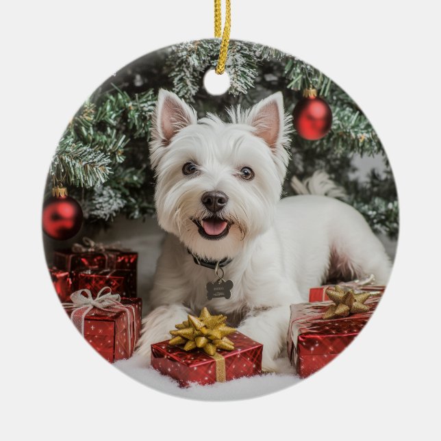 Westie Christmas Ceramic Ornament (Front)