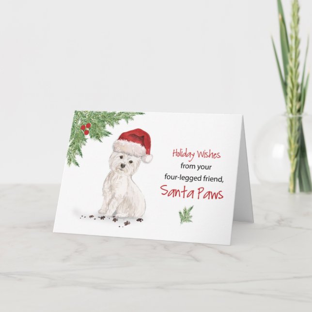 Westie Christmas From Dog in Funny Santa Hat Card (Front)