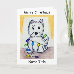 Westie Christmas Lights art Christmas Card
