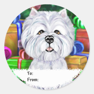 Westie Christmas Open Gifts Gift Tags