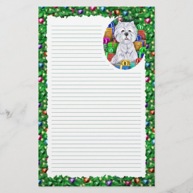 Westie Christmas Open Gifts Stationery (Front)