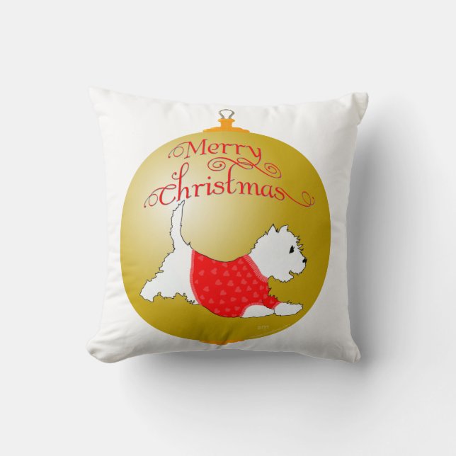 Westie Christmas Ornament Cushion (Front)