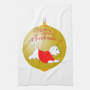Westie Christmas Ornament Tea Towel