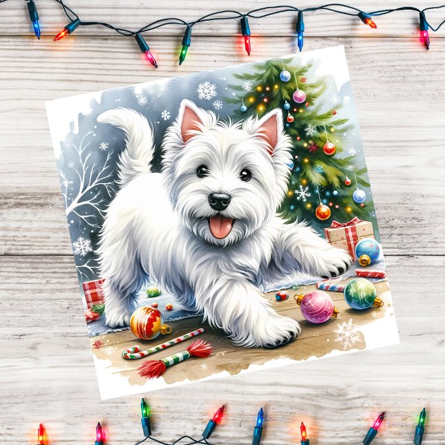 Westie Christmas Ornaments Playful Holiday Card (Creator Uploaded)