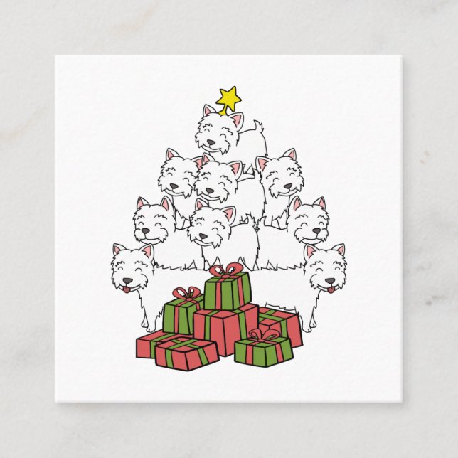 Westie Christmas Tree Square Business Card (Front)