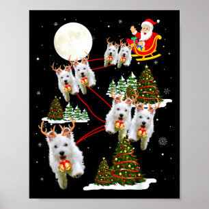 Westie Christmas Tree Westie Santa Hat Lights Xmas Poster