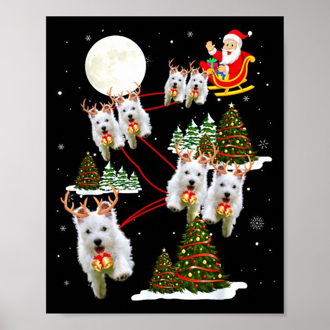 Westie Christmas Tree Westie Santa Hat Lights Xmas Poster (Front)