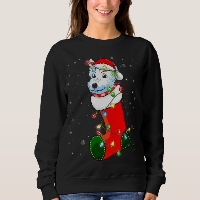 Westie Christmas Tree Westie Santa Hat Lights Xmas Sweatshirt (Front)