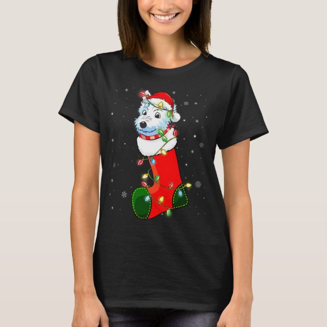 Westie Christmas Tree Westie Santa Hat Lights Xmas T-Shirt (Front)