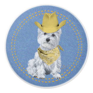Westie Cowboy Ceramic Knob