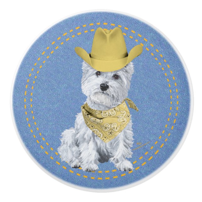 Westie Cowboy Ceramic Knob (Front)